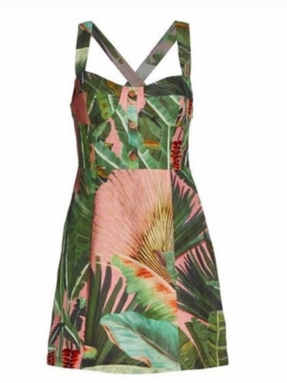 FARM Rio Green and Pink Tropical Mini Dress